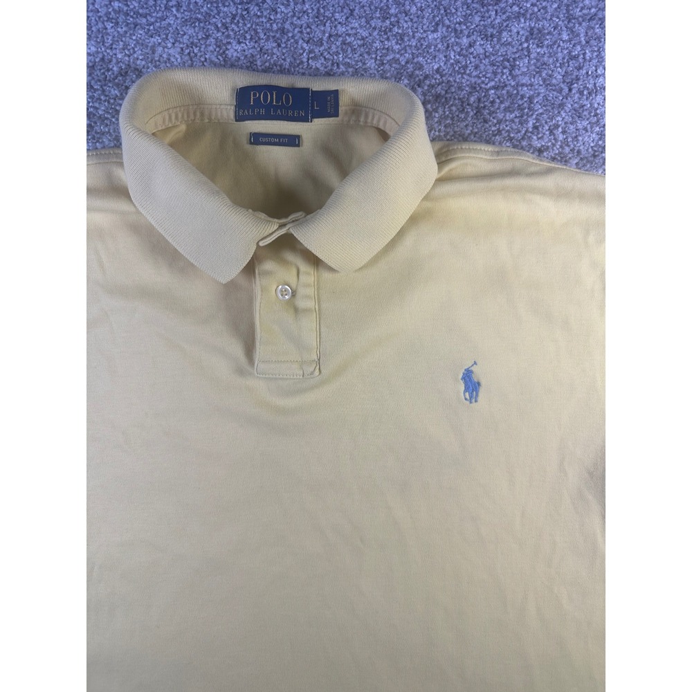 Polo Ralph Lauren Mens Custom Fit Polo Shirt Yellow Blue Pony Size L S/S